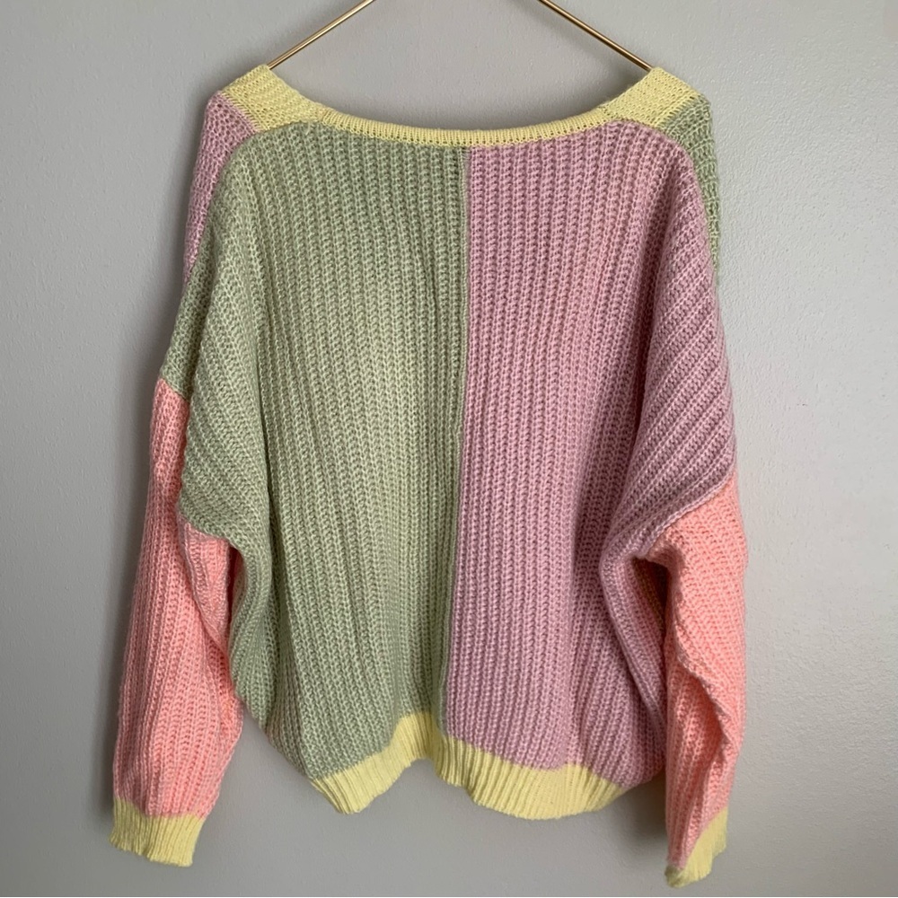 Princess Polly Naomi pastel color block chunky knit boxy cardigan size s/m - Picture 4 of 8